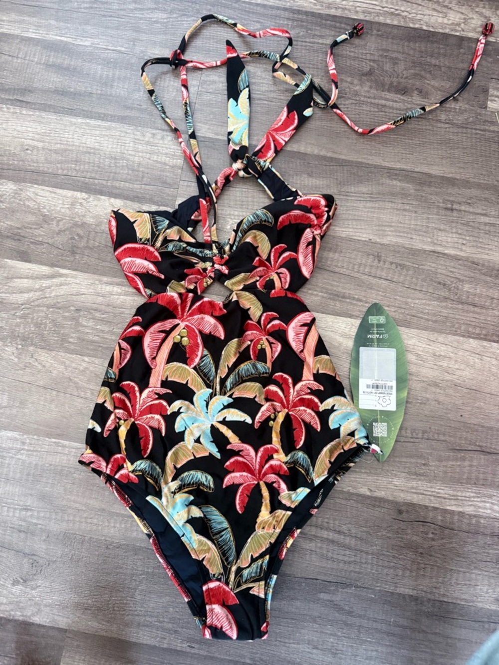 FARM Rio Black Tropical Palm One-Piece Swimsuit